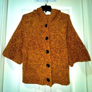 One girl Who Cozy rusty hooded Button-Up 3-4 sleeve Sweater Size S (no tag) VGUC